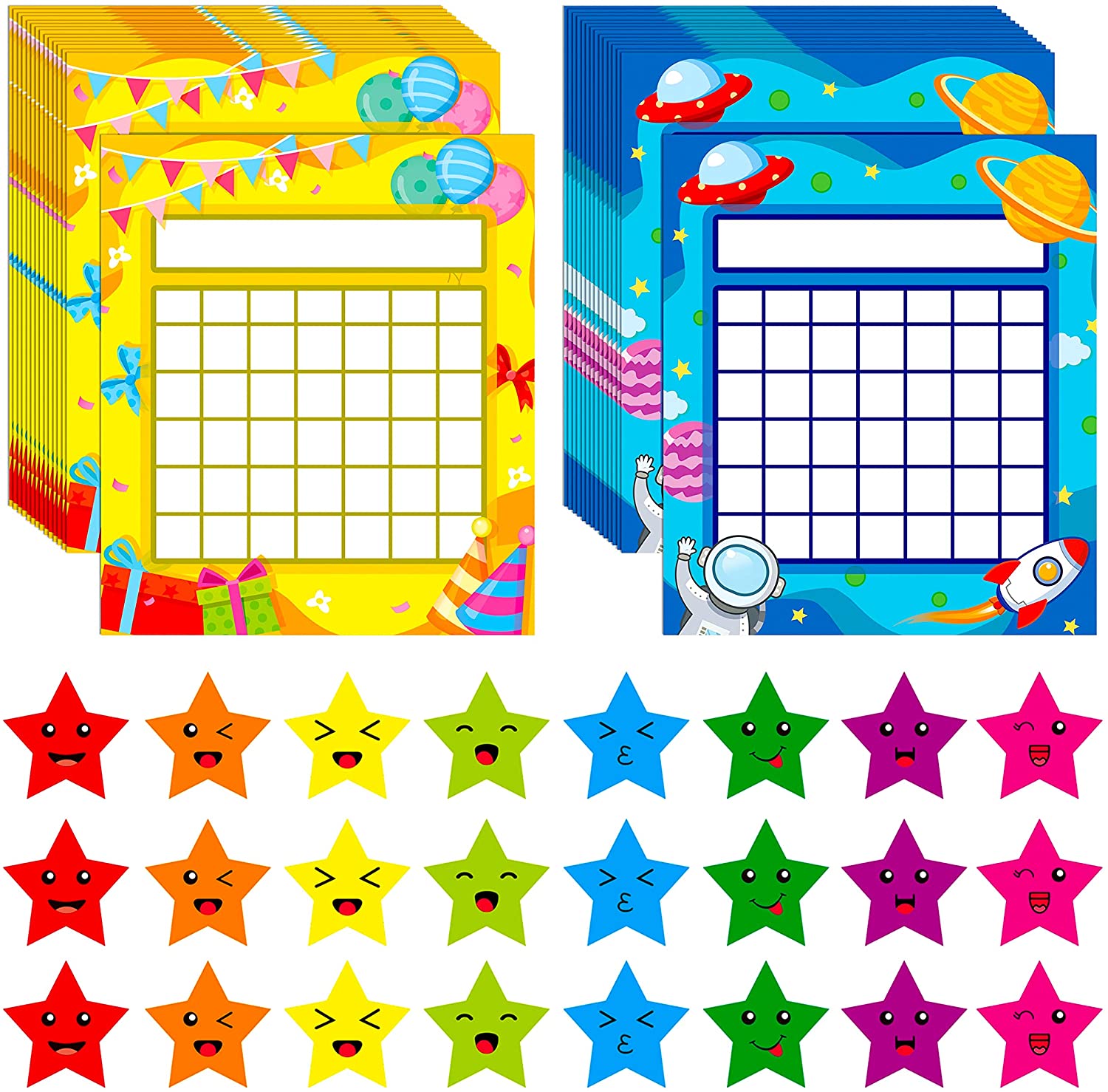 66 Pack Classroom Incentive Chart in 2 Designs with 2024 Star Stickers